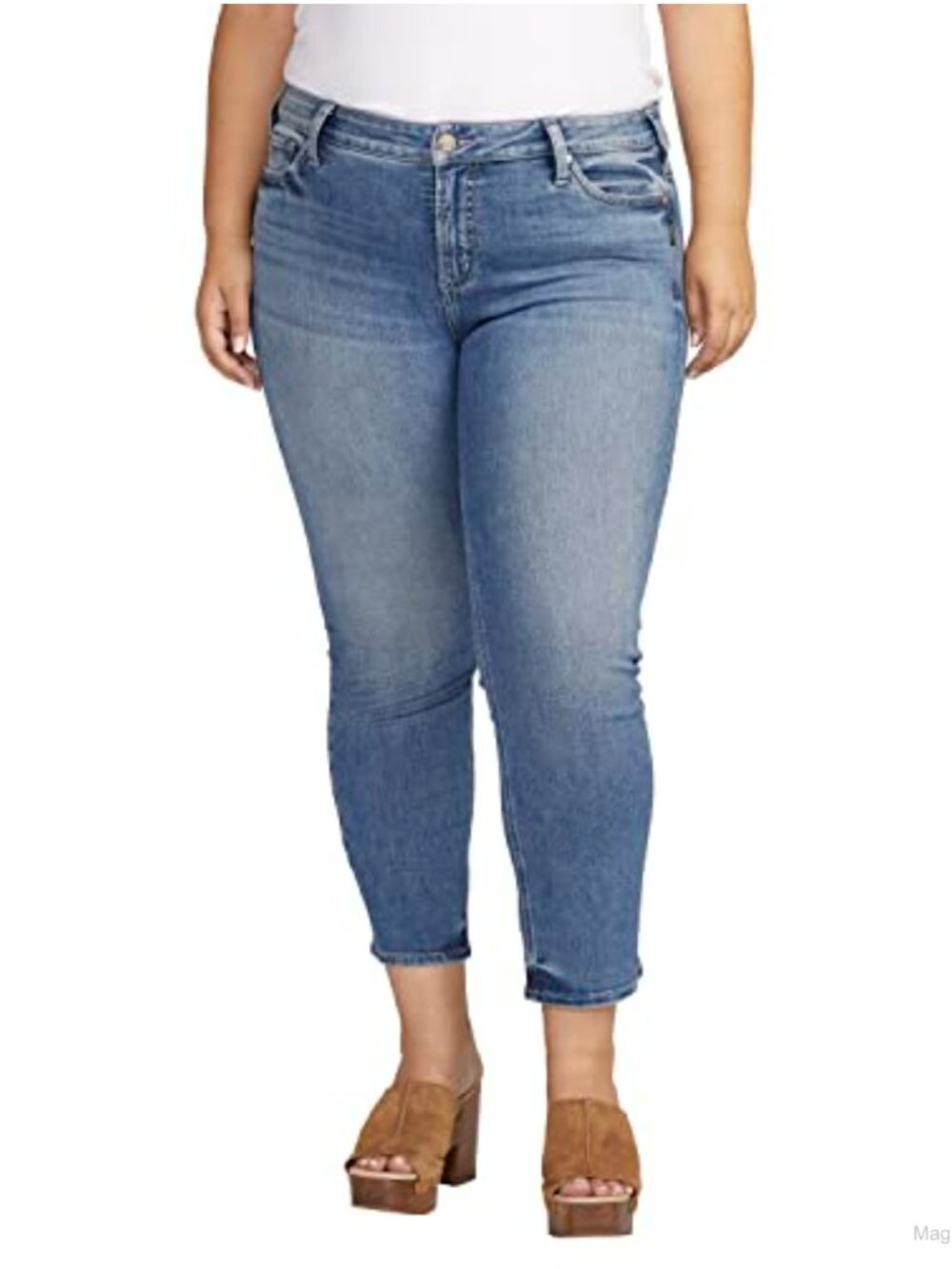 Plus Size Elyse Mid Rise Straight Crop Jeans Cotton Blend Stretch